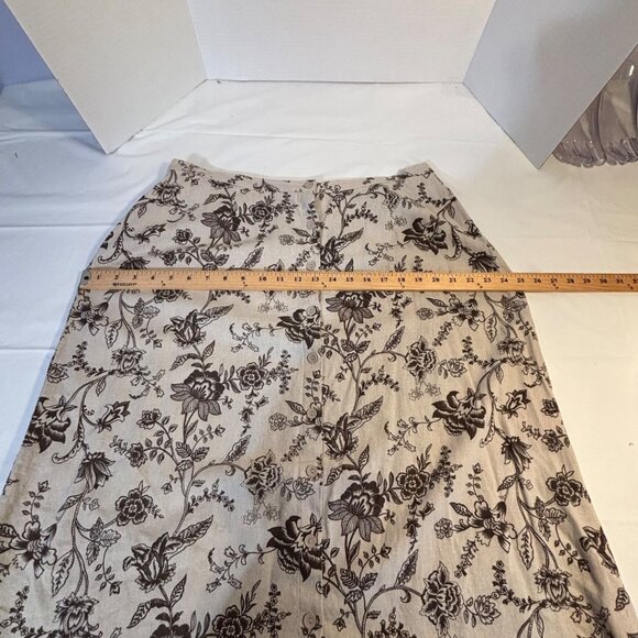 Dialogue Vintage-Inspired Beige & Brown Floral A-Line Skirt 20W Linen Blend - Picture 7 of 10